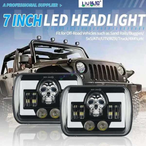 HJG Skull Lens Headlight Assembly Square 12v 45w 4x6" 5x7" Inch Led Headlights For Jeep, Splendor Headlight Assembly HJG 231198 - Image 2