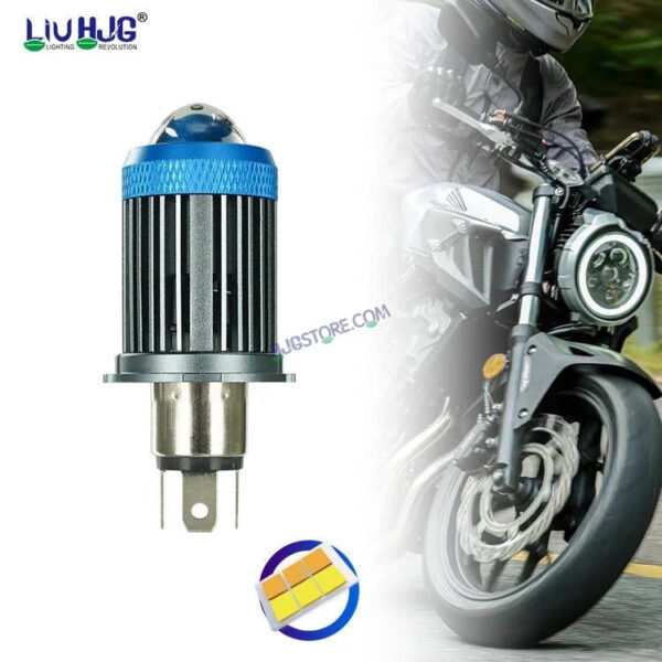 HJG H4 Lens Headlight Bulb with Cooling Fan New Model White Yellow LED Headlight Bulb H4 For All Motorcycles (Low and High Beam Bulbs (White/Yellow) White Yellow 40W Lens) LIU HJG H4 Lens Headlight with Cooling Fan - Type H4 - Image 4