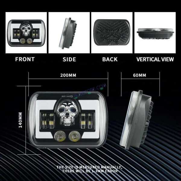 HJG Skull Lens Headlight Assembly Square 12v 45w 4x6" 5x7" Inch Led Headlights For Jeep, Splendor Headlight Assembly HJG 231198 - Image 6