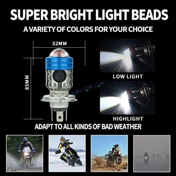 HJG H4 Lens Headlight Bulb with Cooling Fan New Model White Yellow LED Headlight Bulb H4 For All Motorcycles (Low and High Beam Bulbs (White/Yellow) White Yellow 40W Lens) LIU HJG H4 Lens Headlight with Cooling Fan - Type H4 - Image 13