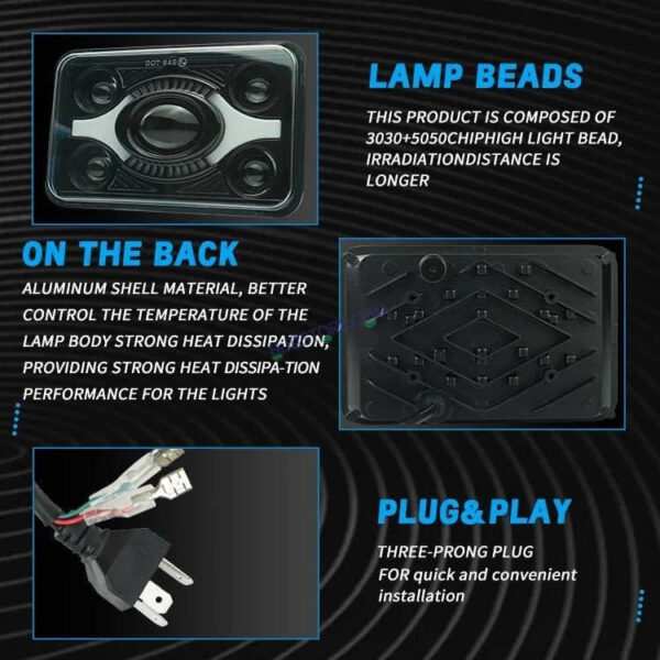 HJG DOT Approved High Beam LED Headlamp High Brightness 4x6 Inch Rectangular LED Headlight 231214 HJG - Image 6
