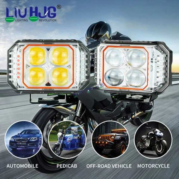 HJG New 4x4 Projector Lens 1pc Foglight with Red Blue Flash 4 LED Projector Fog Quad 4x4 Lens 40W with Red DRL Foglight Ultra Wide Dual Intensity LED Fog Lights White/Yellow/Red Blue Flash (40W) Universal For All Cars & Bikes LIU HJG Projector 4x4 Fog - Image 5