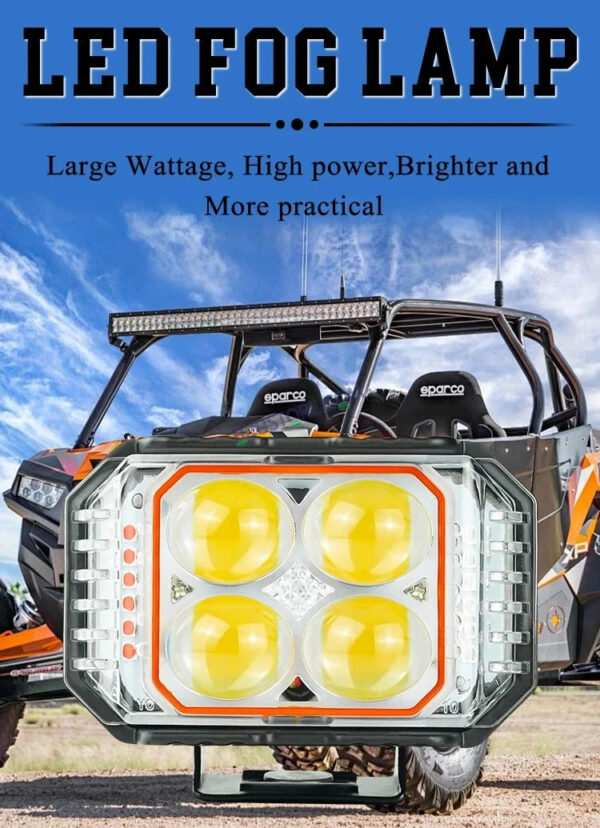 HJG New 4x4 Projector Lens 1pc Foglight with Red Blue Flash 4 LED Projector Fog Quad 4x4 Lens 40W with Red DRL Foglight Ultra Wide Dual Intensity LED Fog Lights White/Yellow/Red Blue Flash (40W) Universal For All Cars & Bikes LIU HJG Projector 4x4 Fog - Image 7