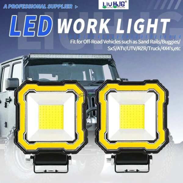 HJG Single LED New Model Square Fog Light 60W LIU HJG Square Fog Light with Red DRL For Universal For Bike Universal For Car (Set of 2) 60W HJG Square Foglight with Red DRL, Flash Mode - Image 4