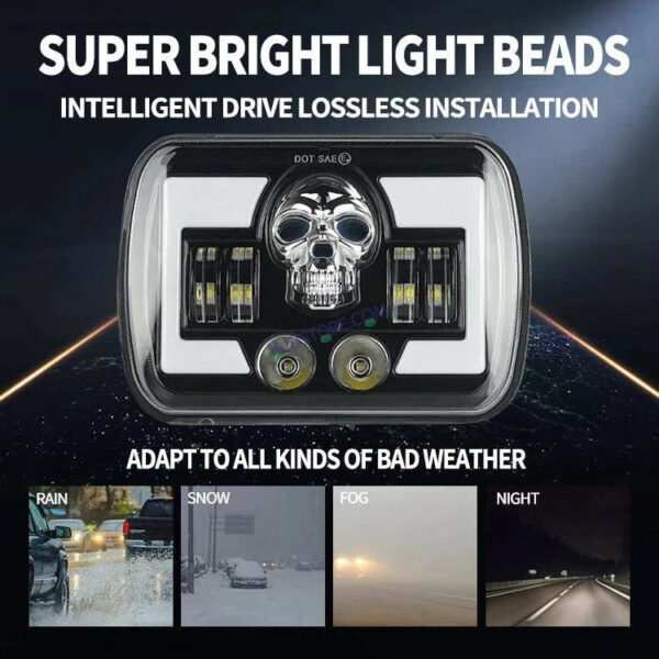 HJG Skull Lens Headlight Assembly Square 12v 45w 4x6" 5x7" Inch Led Headlights For Jeep, Splendor Headlight Assembly HJG 231198 - Image 4