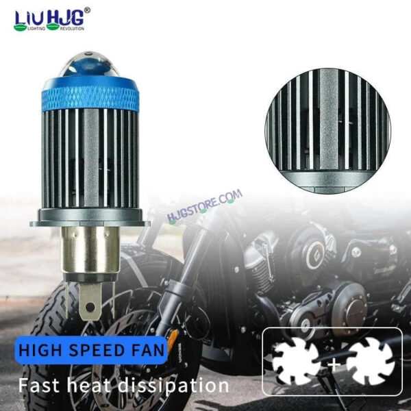 HJG H4 Lens Headlight Bulb with Cooling Fan New Model White Yellow LED Headlight Bulb H4 For All Motorcycles (Low and High Beam Bulbs (White/Yellow) White Yellow 40W Lens) LIU HJG H4 Lens Headlight with Cooling Fan - Type H4 - Image 8