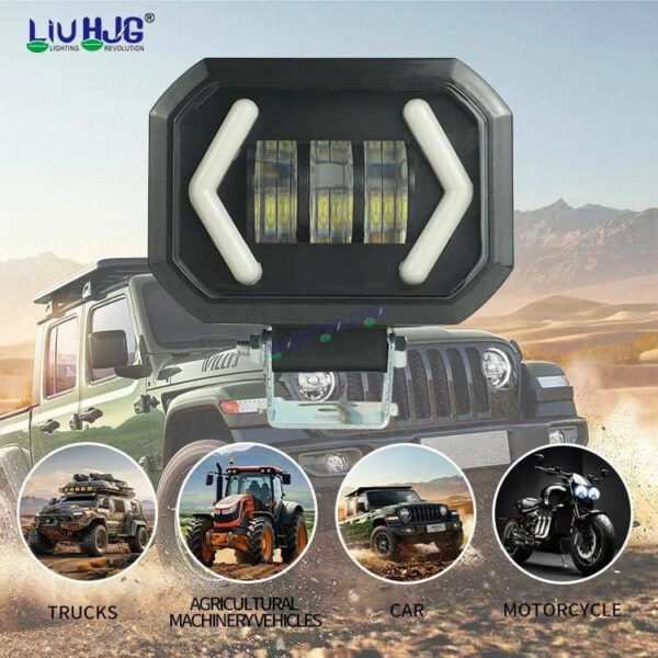 HJG Arrow DRL Square Original Foglight 120W 4 Lens Dual Color White/Yellow LED Foglights (Set of 2) (Copy) - Image 2