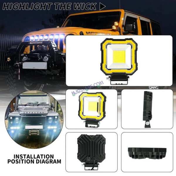 HJG Single LED New Model Square Fog Light 60W LIU HJG Square Fog Light with Red DRL For Universal For Bike Universal For Car (Set of 2) 60W HJG Square Foglight with Red DRL, Flash Mode - Image 6