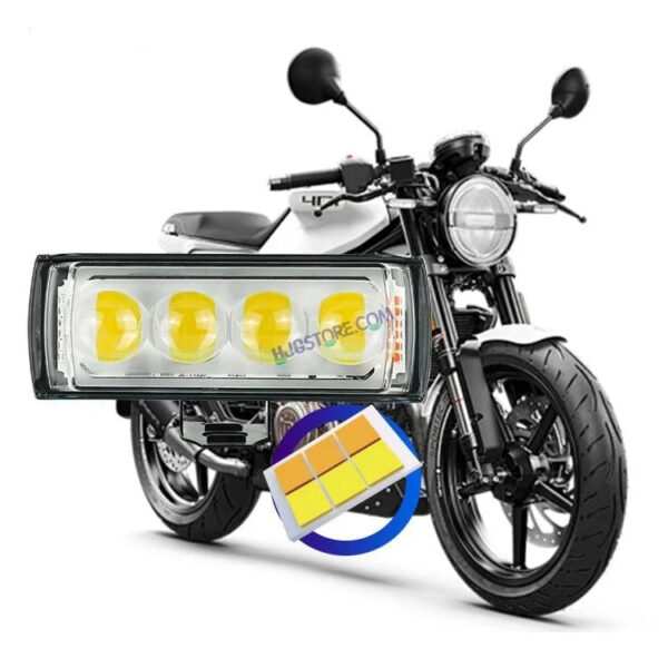HJG 4 LED Light Bar with Red Blue Flash Strobe Fog Light for Bikes and Cars High Power, Heavy clamp and Strong aluminum. (4 LED Fog Light Bar Single) White/Yellow, Red Blue Strobe Flash, Pack of 1