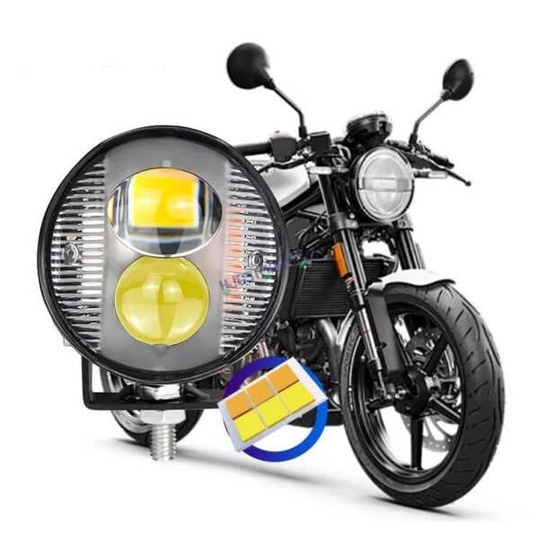 HJG 2 LED Round New with Red Blue Flash Strobe 1pc LIU HJG Fog Light for Bikes and Cars High Power, Heavy clamp and Strong aluminum. (2 LED Round Fog White/Yellow with Red/Blue Flash) White/Yellow Projector, Red Blue Strobe Flash, Pack of 1