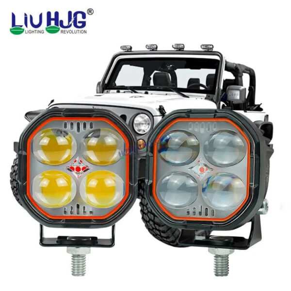 HJG New 4x4 Projector Lens Foglight 4 LED Projector Fog Quad 4x4 Lens 40W with Red DRL Foglight Ultra Wide Dual Intensity LED Fog Lights White/Yellow/Red DRL Projector (40W) Universal For All Cars & Bikes LIU HJG Projector 4x4 Lens Projector Fog Light - Image 8
