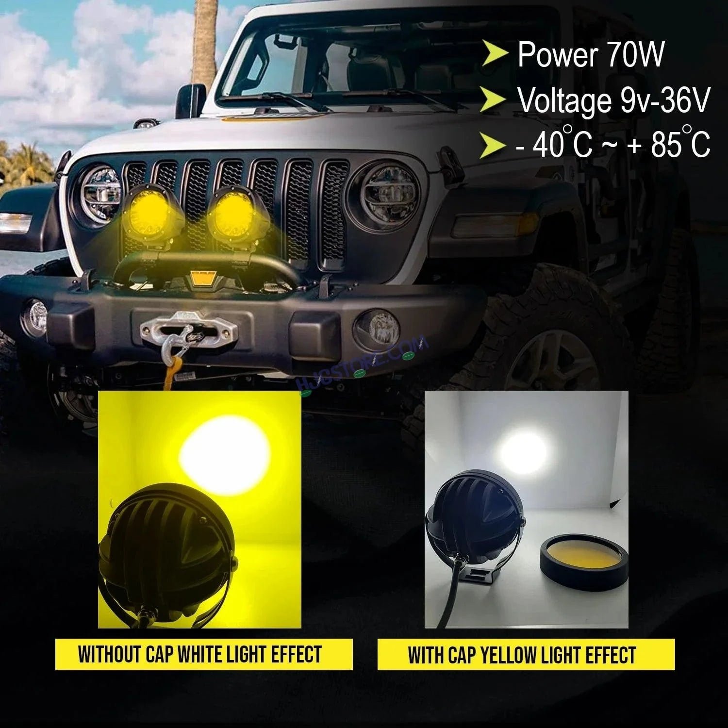 HJG Original 70W CREE 140W Dual Color Yellow/White LED Fog Lights with Wiring Harness Kit light Yellow Filter Cap Waterproof Light for Bikes, Cars, Jeeps Yellow Filter Cap 2 HJG Original 70W CREE 140W Dual Color Yellow/White LED Fog Lights with Wiring Harness Kit light Yellow Filter Cap Waterproof Light for Bikes, Cars, Jeeps Yellow Filter Cap - Image 2