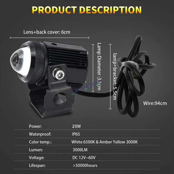 HJG Mini Drive Fog Light with Universal Fit for All Cars and Bikes (Hjg Original) - Yellow/ White - Image 5