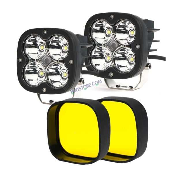 HJG Original 4 LED CREE 60W Fog Light Auxiliary Light For All Motorcycles With Yellow Filter Cap (2 Pcs)