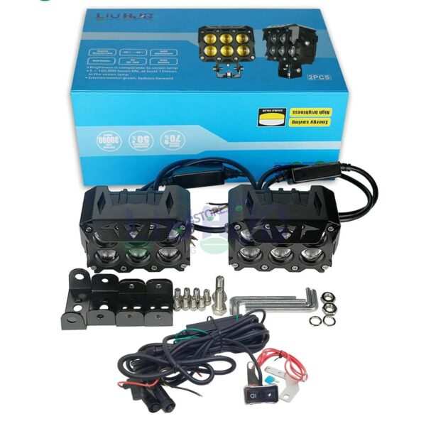 HJG Future Eyes 6 Box Fog 180W with Wiring Kit Future Eyes 6x6 Foglight with Wiring Kit MEGA DRIVE Fog Light For Bike/Car/Thar/Jeep ( Cool White, 90W each * 2 = 180W Total ) - Pack of 2 LIU HJG 180W 6x6 Fog Light with Wiring Harness Kit Combo - Image 2