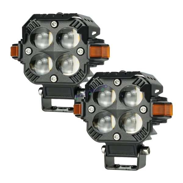 HJG Hazard 4x4 Lens Foglight with Wiring Kit Combo Quad 4x4 Lens 120W with Hazard DRL Foglight Ultra Wide Dual Intensity LED Fog Lights White/Yellow (2*60W = 120W Total) Universal For All Cars & Bikes LIU HJG Hazard S65 4x4 Lens Projector Fog with Wiring - Image 3