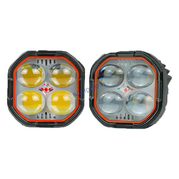 HJG New 4x4 Projector Lens 2pc Foglight 4 LED Projector Fog Quad 4x4 Lens 80W with Red DRL Foglight Ultra Wide Dual Intensity LED Fog Lights White/Yellow/Red DRL Projector (80W) Universal For All Cars & Bikes LIU HJG Projector 4x4 Lens Projector Fog Light