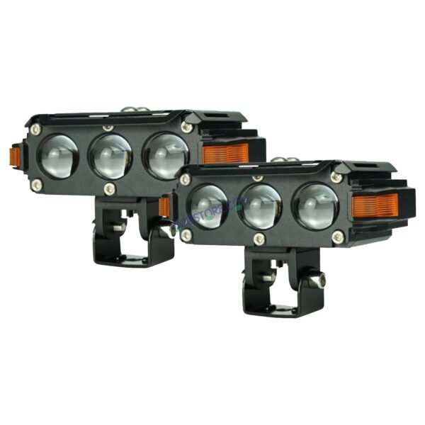 HJG Hazard 3 Lens Foglight with Wiring Kit Combo Triple 3 Lens 120W with Hazard DRL Foglight Ultra Wide Dual Intensity LED Fog Lights White/Yellow (2*60W = 120W Total) Universal For All Cars & Bikes LIU HJG Hazard S61 3 Lens Projector Fog with Wiring Kit - Image 2