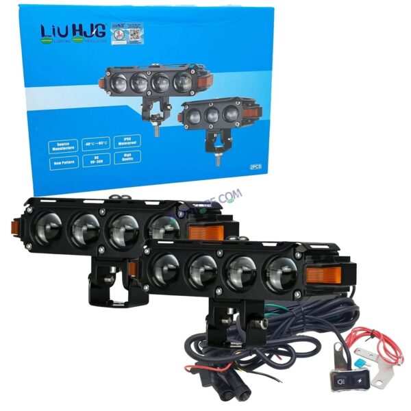 HJG Hazard 4 Lens Foglight with Wiring Kit Combo Quad 4 Lens 160W with Hazard DRL Foglight Ultra Wide Dual Intensity LED Fog Lights White/Yellow (2*80W = 160W Total) Universal For All Cars & Bikes LIU HJG Hazard S62 4 Lens Projector Fog with Wiring Kit