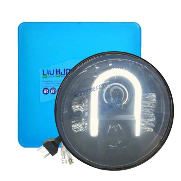HJG U Shape Genuine U Shape New Model U Ring 7 Inch LED Headlight with Spotless and Bright DRL Fits in Royal Enfield (All Model) And Mahindra Thar (12V-80V DC 75W-110W) - Image 3
