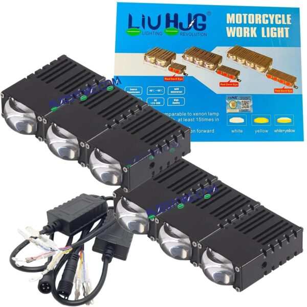 HJG Original Waymaker 3 LED New Model Slim Drive Dual Colour Fog Light Mini Drive Light Version 4 With Red Devil Eye And Wiring With Canbus For All Cars and Motorcycles (2Pcs) HJG Waymaker Foglight HJG New Model 3 LED with Canbus Wiring