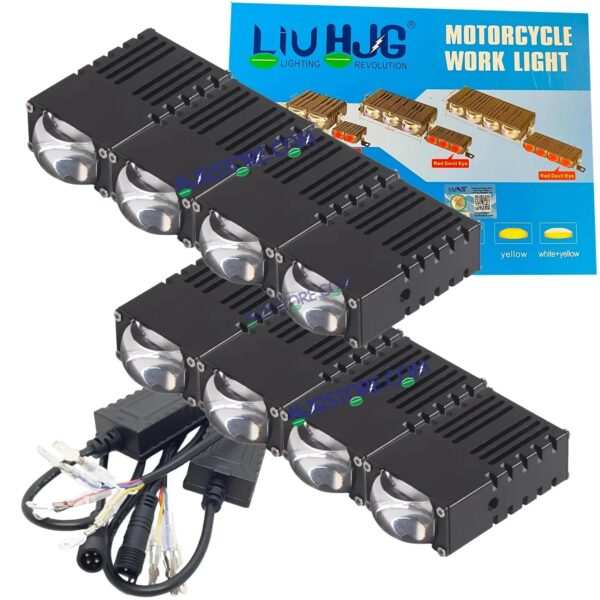 HJG Original Waymaker 4 LED New Model Slim Drive Dual Colour Fog Light Mini Drive Light Version 4 With Red Devil Eye And Wiring With Canbus For All Cars and Motorcycles (2Pcs) HJG Waymaker Foglight HJG New Model 4 LED with Canbus Wiring