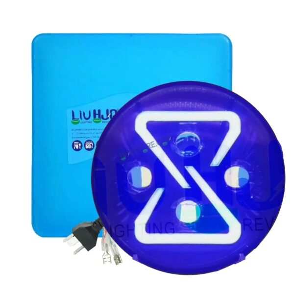 HJG 7 Inch Z Shape Animated Blue DRL White LED Headlight New Model Z Shape Headlight Assembly for Thar Royal Enfield | 75-120W CREE/Osram LED Chip Multi color Compatible with Royal Enfield, Jeep, Thar, Gypsy