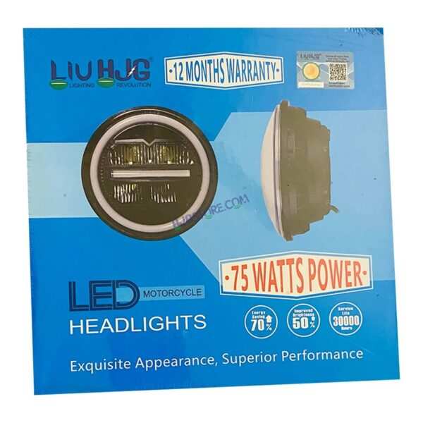 HJG 7 Inch 75W Minus New Model 75W Low Beam 110W Hi Beam LED Headlight Assembly White 7 Inch Round Motorcycle Lights For Jeeps Universal Car Compatible with Royal Enfield, Jeep & Harley Davidson LIU HJG New Box Minus 7 Inch - Image 2