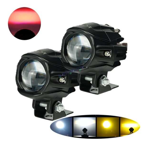 HJG New Model Alien Projector LED Fog Light Dual Shot 80W Fog Light For Bike/Car/Thar/Jeep ( Cool White/Yellow with Red DRL, 40W each * 2 = 80W Total ) - Pack of 2