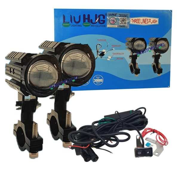 HJG Remote Mini Drive Lens Foglight with Remote Wiring Harness Kit Ultra Wide Dual Intensity LED Driving Fog Lights White/Yellow Universal For All Cars & Bikes With Wiring Harness Kit