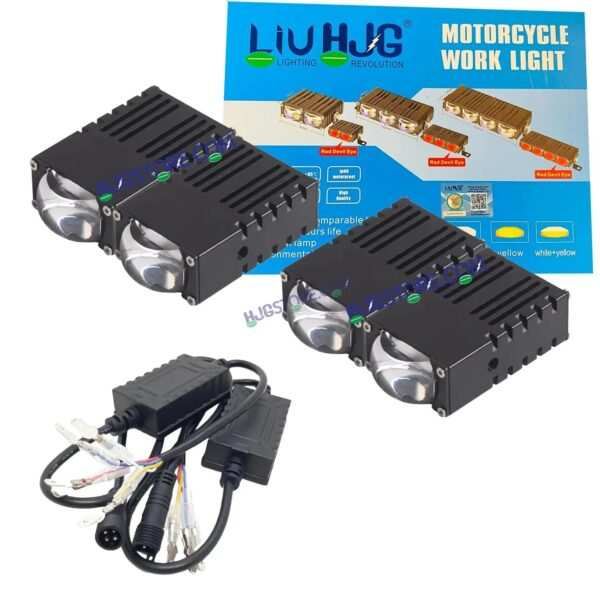 HJG Original Waymaker 2 LED New Model Slim Drive Dual Colour Fog Light Mini Drive Light Version 4 With Red Devil Eye And Wiring With Canbus For All Cars and Motorcycles (2Pcs) HJG Waymaker Foglight HJG New Model 2 LED