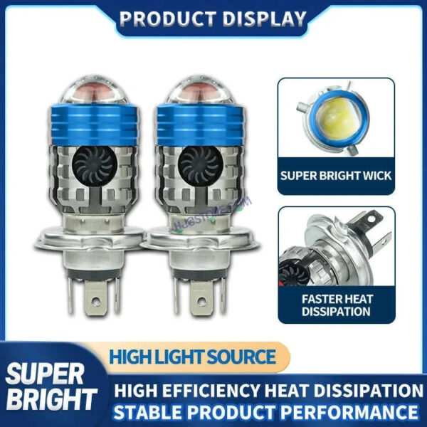 HJG H4 Lens Headlight Bulb with Cooling Fan New Model White Yellow LED Headlight Bulb H4 For All Motorcycles (Low and High Beam Bulbs (White/Yellow) White Yellow 40W Lens) LIU HJG H4 Lens Headlight with Cooling Fan - Type H4 - Image 11