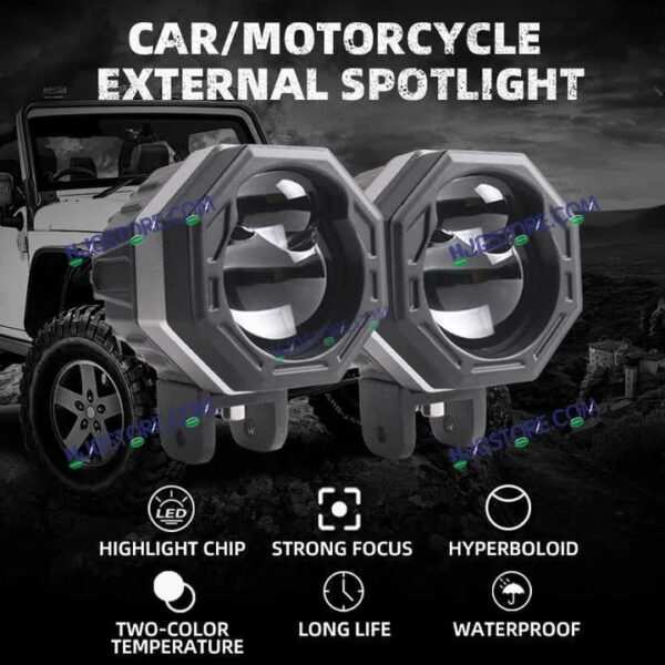 LIUHJG HJG HJG 125 Original Fog Light Hexagon HJG 125 Dual Lens 120W Foglight New Model with Power Adaptor Foglight Ultra Wide Dual Intensity LED Driving Fog Lights White/Yellow (2*60W = 120W Total) Universal For All Cars & Bikes - Image 2