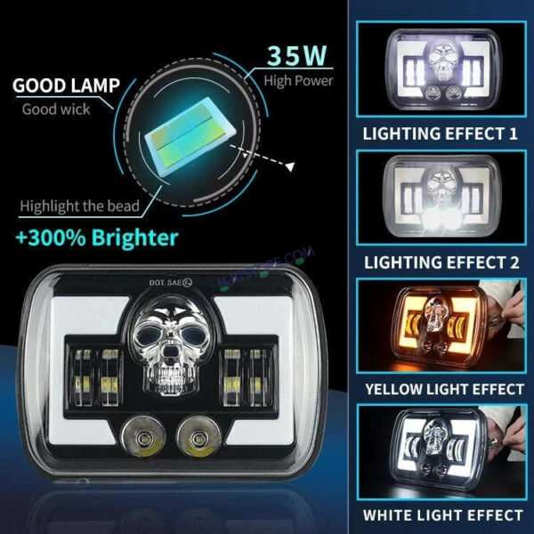 HJG Skull Lens Headlight Assembly Square 12v 45w 4x6" 5x7" Inch Led Headlights For Jeep, Splendor Headlight Assembly HJG 231198 - Image 3