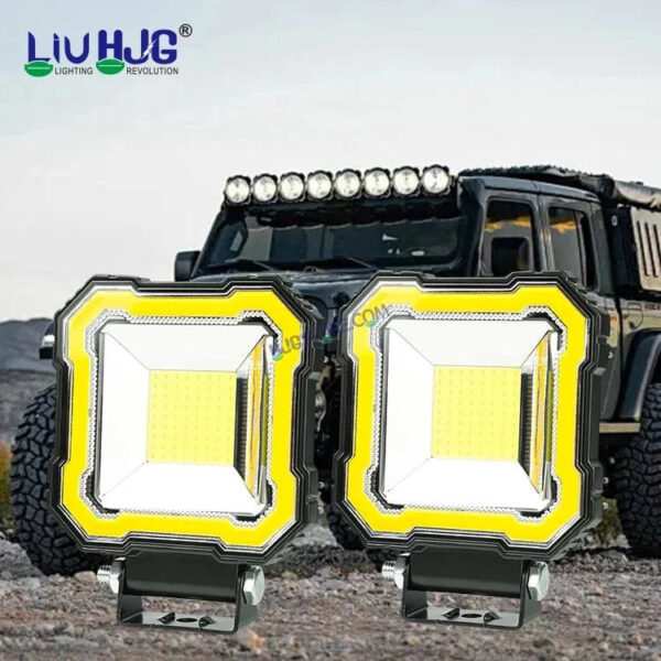HJG Single LED New Model Square Fog Light 60W LIU HJG Square Fog Light with Red DRL For Universal For Bike Universal For Car (Set of 2) 60W HJG Square Foglight with Red DRL, Flash Mode - Image 3