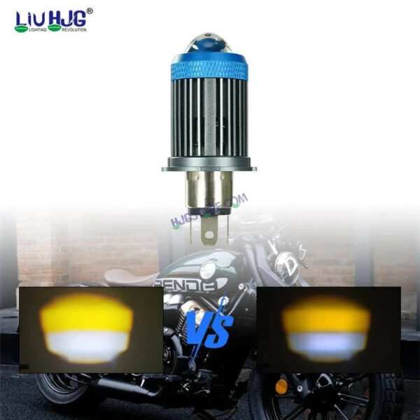 HJG H4 Lens Headlight Bulb with Cooling Fan New Model White Yellow LED Headlight Bulb H4 For All Motorcycles (Low and High Beam Bulbs (White/Yellow) White Yellow 40W Lens) LIU HJG H4 Lens Headlight with Cooling Fan - Type H4 - Image 9