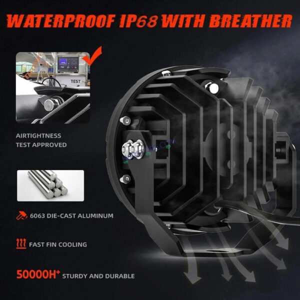 HJG New 9 LED 180W Round CREE Foglight Foglamp with Yellow Cover 180W 9 LED HJG 180W 9 LED Car Accessories Led Headlights Lights Led Fog Lights For Motorcycle Car SUV Lights, Set of 2 with Wiring Harness Kit HJG 9 LED Round 180W - Image 2