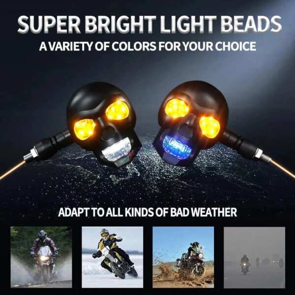 HJG Skull Indicator Skull Shape Turn Signal Lights Indicator Universal for All Bikes Models Turn Signal Lights Motorcycle Set of 2 HJG Skull Indicator - Image 3