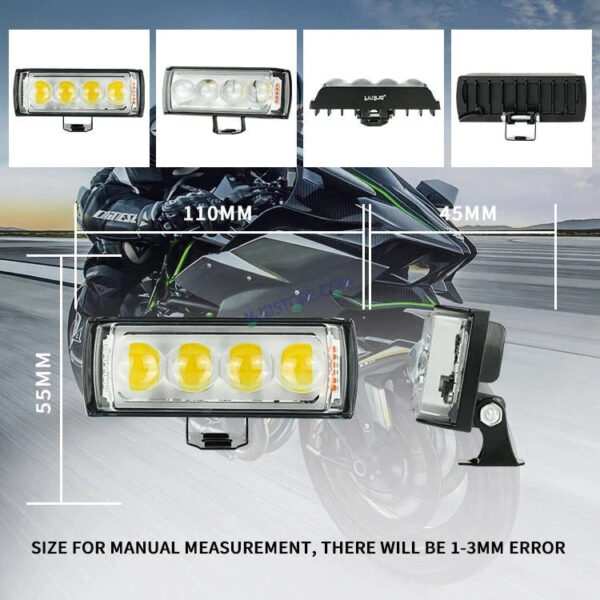 HJG 4 LED Light Bar with Red Blue Flash Strobe Fog Light for Bikes and Cars High Power, Heavy clamp and Strong aluminum. (4 LED Fog Light Bar Single) White/Yellow, Red Blue Strobe Flash, Pack of 1 - Image 3