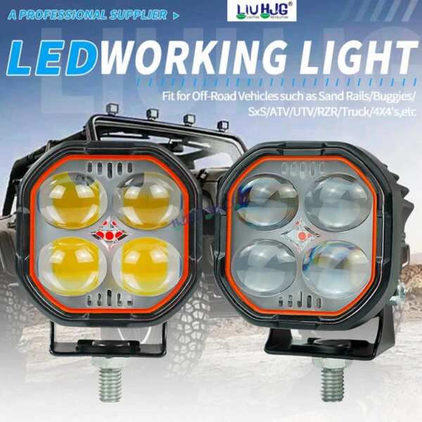 HJG New 4x4 Projector Lens Foglight 4 LED Projector Fog Quad 4x4 Lens 40W with Red DRL Foglight Ultra Wide Dual Intensity LED Fog Lights White/Yellow/Red DRL Projector (40W) Universal For All Cars & Bikes LIU HJG Projector 4x4 Lens Projector Fog Light - Image 4