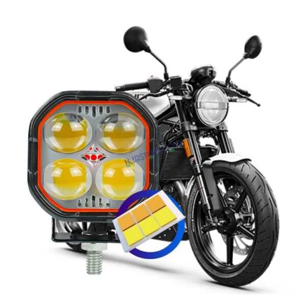 HJG New 4x4 Projector Lens Foglight 4 LED Projector Fog Quad 4x4 Lens 40W with Red DRL Foglight Ultra Wide Dual Intensity LED Fog Lights White/Yellow/Red DRL Projector (40W) Universal For All Cars & Bikes LIU HJG Projector 4x4 Lens Projector Fog Light