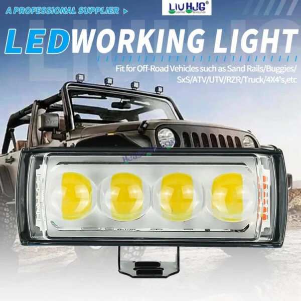HJG 4 LED Light Bar with Red Blue Flash Strobe Fog Light for Bikes and Cars High Power, Heavy clamp and Strong aluminum. (4 LED Fog Light Bar Single) White/Yellow, Red Blue Strobe Flash, Pack of 1 - Image 2
