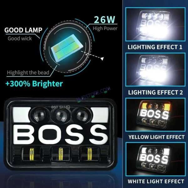 HJG Boss Headlight Assembly Square 12v 45w 4x6" 5x7" Inch Led Headlights For Jeep, Splendor 231224 - Image 3