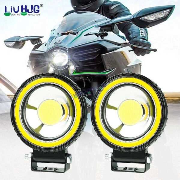 HJG Single LED New Model Round Fog Light 60W LIU HJG Round Fog Light with Red DRL For Universal For Bike Universal For Car (Set of 2) 60W HJG Round Foglight with Red DRL, Flash Mode - Image 2