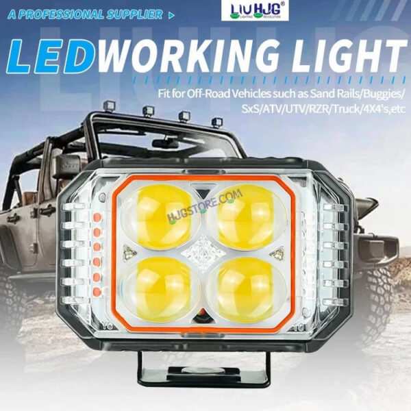 HJG New 4x4 Projector Lens 1pc Foglight with Red Blue Flash 4 LED Projector Fog Quad 4x4 Lens 40W with Red DRL Foglight Ultra Wide Dual Intensity LED Fog Lights White/Yellow/Red Blue Flash (40W) Universal For All Cars & Bikes LIU HJG Projector 4x4 Fog - Image 2