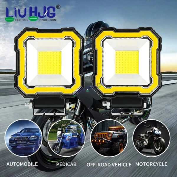 HJG Single LED New Model Square Fog Light 60W LIU HJG Square Fog Light with Red DRL For Universal For Bike Universal For Car (Set of 2) 60W HJG Square Foglight with Red DRL, Flash Mode - Image 7