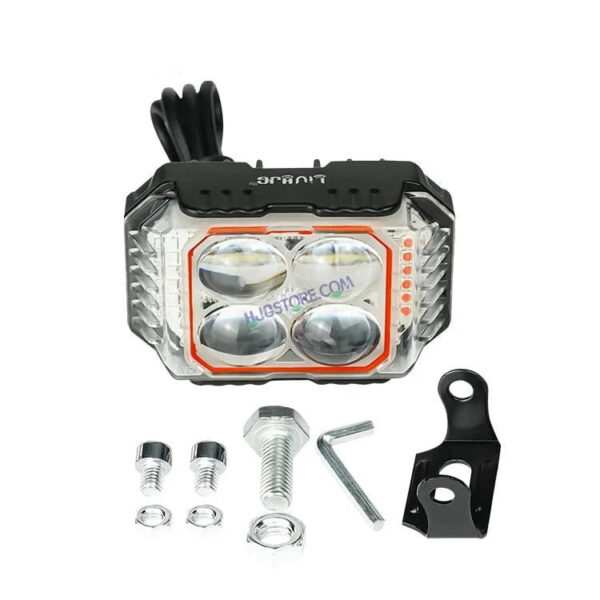 HJG New 4x4 Projector Lens 1pc Foglight with Red Blue Flash 4 LED Projector Fog Quad 4x4 Lens 40W with Red DRL Foglight Ultra Wide Dual Intensity LED Fog Lights White/Yellow/Red Blue Flash (40W) Universal For All Cars & Bikes LIU HJG Projector 4x4 Fog