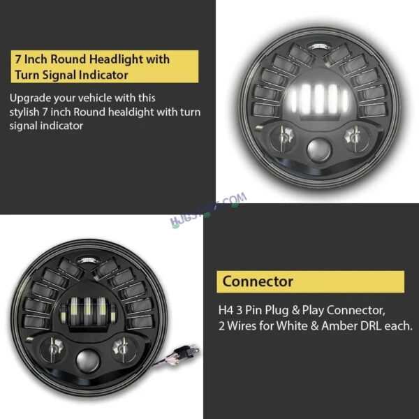 HJG 7 Inch Round Headlight with Turn Signal Indicator & Hi/Low Beam for Bullet, Mahindra Thar - Image 4