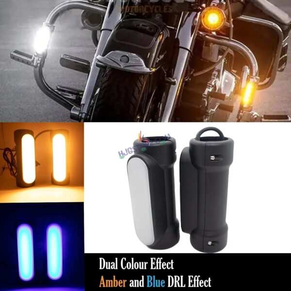 HJG Leg Guard LED DRL Turn Signal Indicator Hazard Lights Crash Bar for Motorcycles (Yellow & Blue) - Image 2