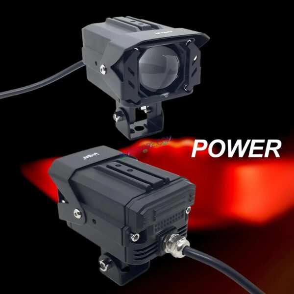 HJG Red Devil Projector Original 200W Projector Lens Fog LED Laser Projector HJG Fog Light with Red Devil Lens 200W Red/White (Low and High Beam) MEGA DRIVE Fog Light For Bike/Car/Thar/Jeep/SUV/Universal ( Cool White with Red Devil DRL ) - Pack of 2 - Image 3